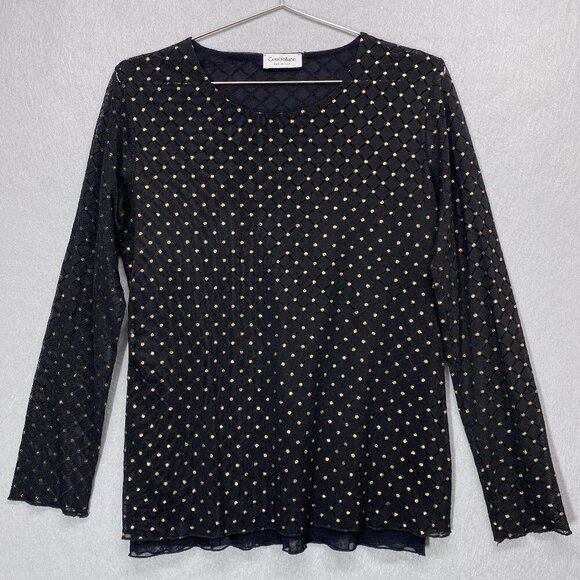 Controluce Top Womens Medium Black Gold Metallic Sheer Mesh Made in Italy - Picture 1 of 14